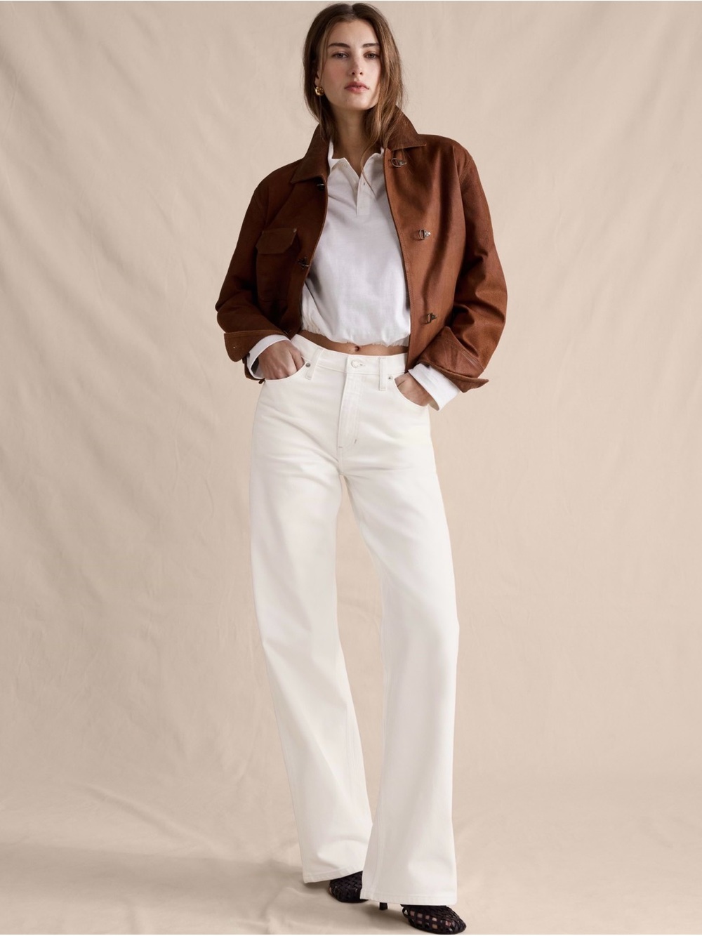 Banana Republic White High-Rise Wide Leg Jeans